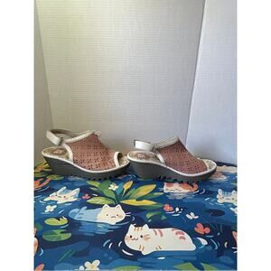 FLY London Women’s 39 US 8.5 Perforated Leather Peep Toe Platform Wedge Sandal